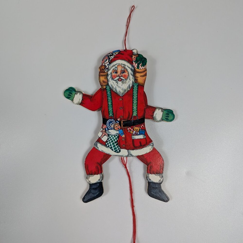 Vintage SANTA CLAUS Wooden Pull String Dancing Toy Christmas Ornament 8"